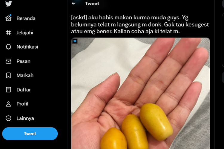 Tangkap layar unggahan yang sebut kurma mda melancarkan haid