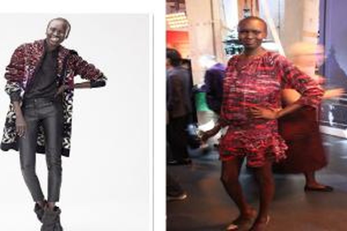 Alek Wek dalam peluncuran koleksi Isabel Marant untuk H&M di Paris. 