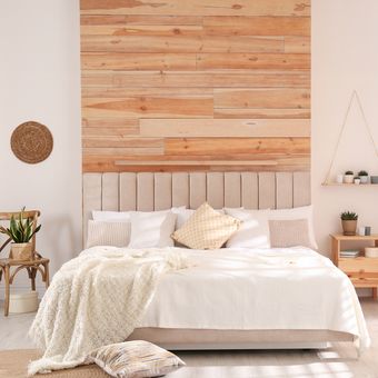 Ilustrasi kamar tidur minimalis bergaya skandinavia.