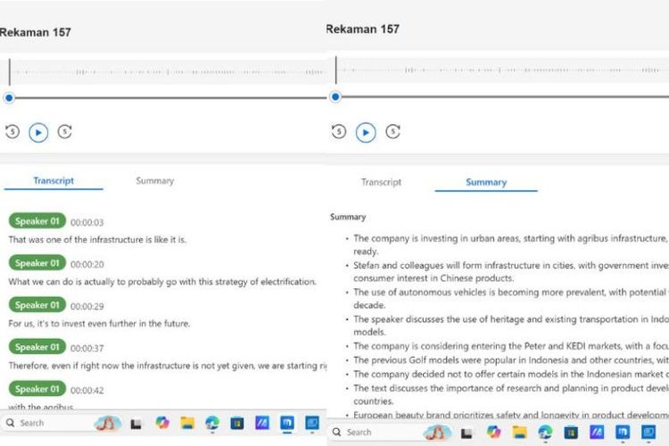 AI Meeting Minutes tidak hanya mampu merekam dan mentranskip naskah, tetapi juga merangkum rekaman atau hasil rapat. 