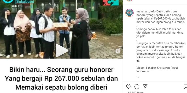 Kisah Panji Setiaji, guru honorer dengan gaji Rp 267.000 per bulan, jadi viral saat dia menangis menerima hadiah motor patungan dari wali muridnya. 