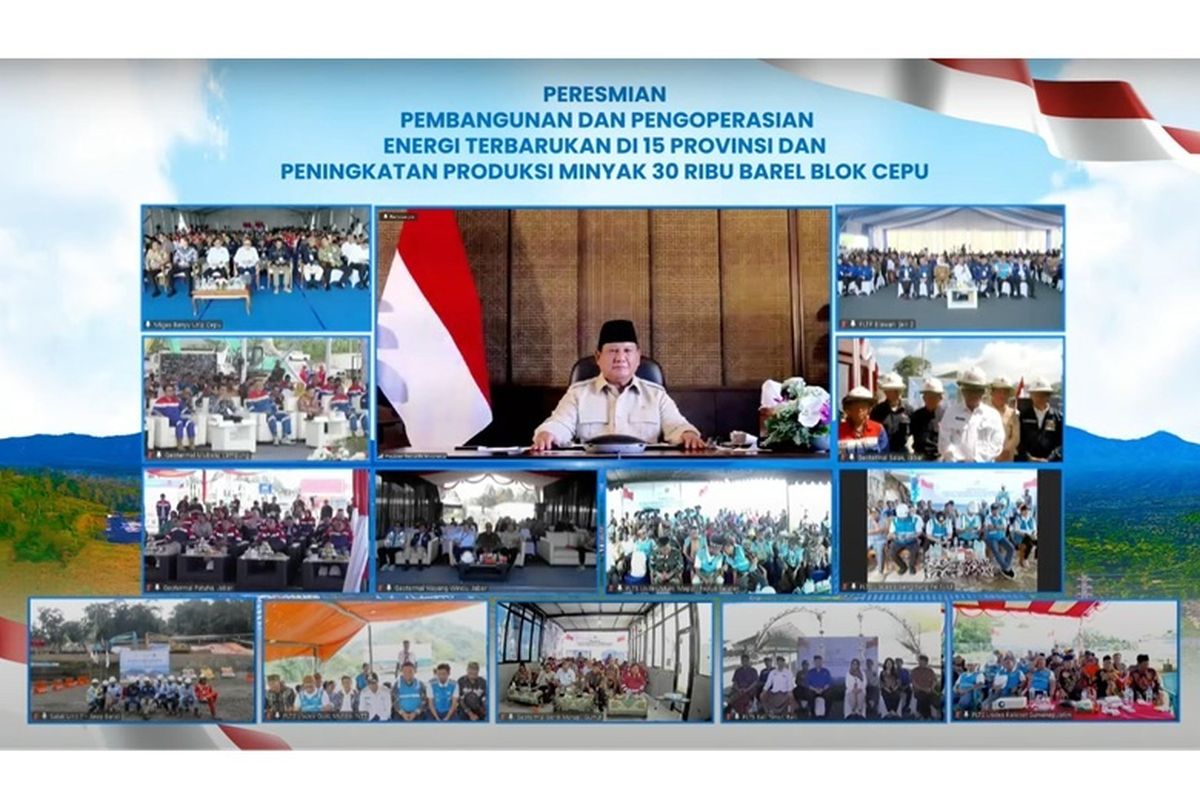 Presiden Prabowo Subianto dalam acara Peresmian Pembangunan dan Pengoperasian Energi Terbarukan di 15 Provinsi serta Peningkatan Produksi Minyak 30 Ribu Barel Blok Cepu yang digelar Kamis (26/6/2025), 