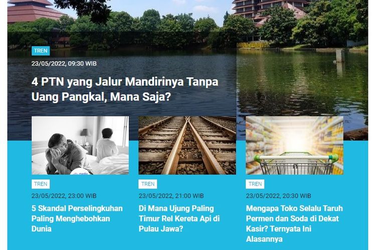 Tangkapan layar berita populer di laman Tren sepanjang Senin (23/5/2022) hingga Selasa (24/5/2022).