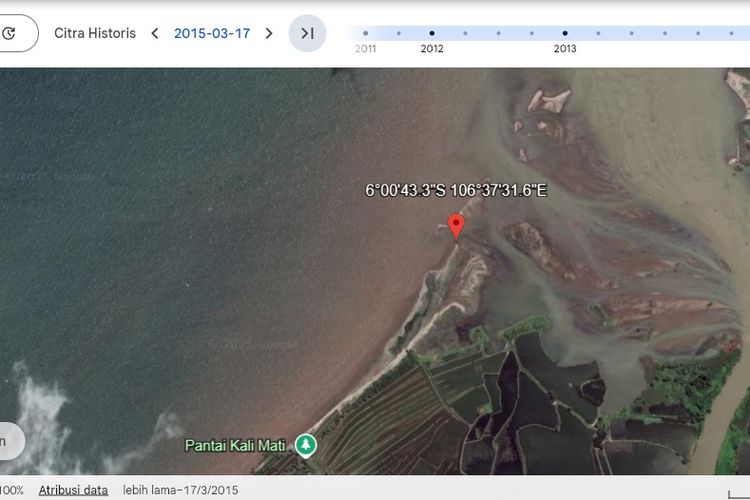 Tampilan lokasi salah satu bidang HGB di area pagar laut Tangerang, tepatnya Desa Kohod, Kecamatan Pakuhaji, pada tahun 2015 berdasarkan citra satelit Google Earth.