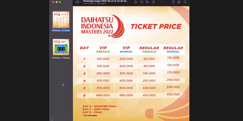 Daftar harga tiket Indonesia Masters 2022 di Istora Gelora Bung Karno, Senayan pada 7-12 Juni 2022.