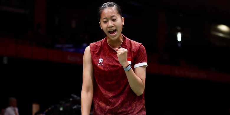Putri Kusuma Wardani saat tampil di laga beregu putri bulu tangkis Asian Games 2026, Selasa (22/9/2026).