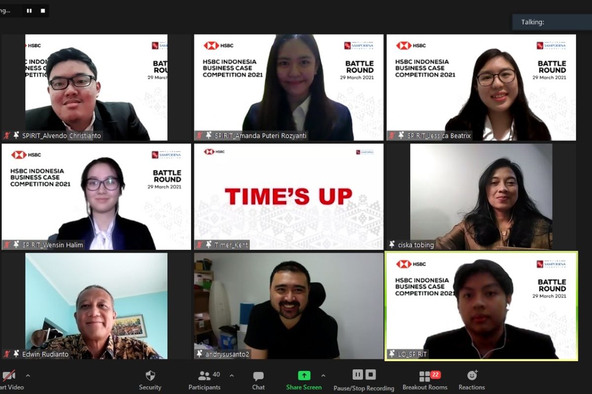 HSBC Business Case Competition 2021, mengumumkan pemenang kompetisi (1/4/2021). Pemenang akan mewakili Indonesia melawan tim dari negara-negara Asia Pasifik dan sekitarnya dalam ajang Business Case Competition tingkat internasional.