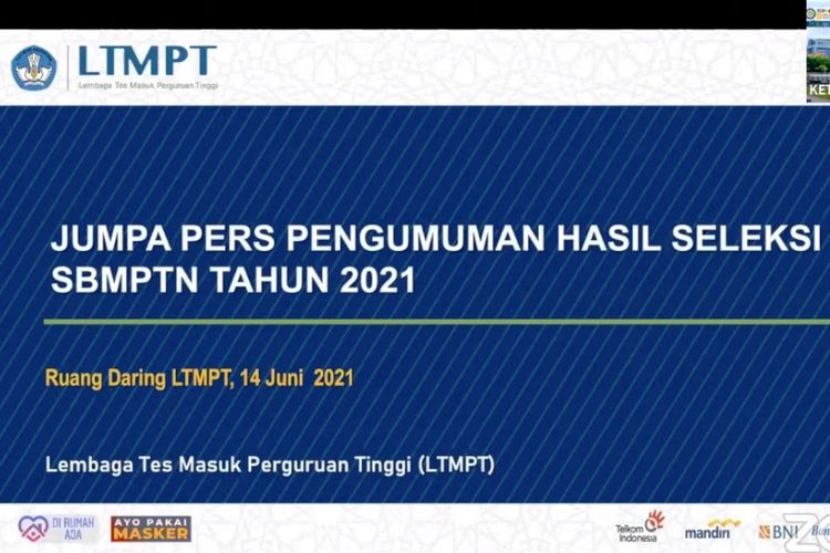Ketua Tim Pelaksana LTMPT Prof. Moh Nasih saat mengumumkan hasil Seleksi SBMPTN 2021 secara daring, Senin (14/6/2021).