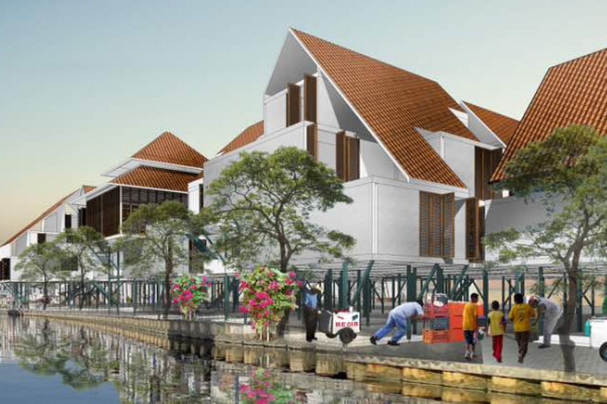 Desain kampung susun yang diinginkan warga Pasar Ikan. Bekerjasama dengan LSM RUJAK Center for Urban Studies, warga Pasar Ikan Mengusulkan desain tersebut kepada Pemrov DKI yang mengadopsi tempat tinggal mereka sebelum ditertibkan, Senin (8/5/2017)