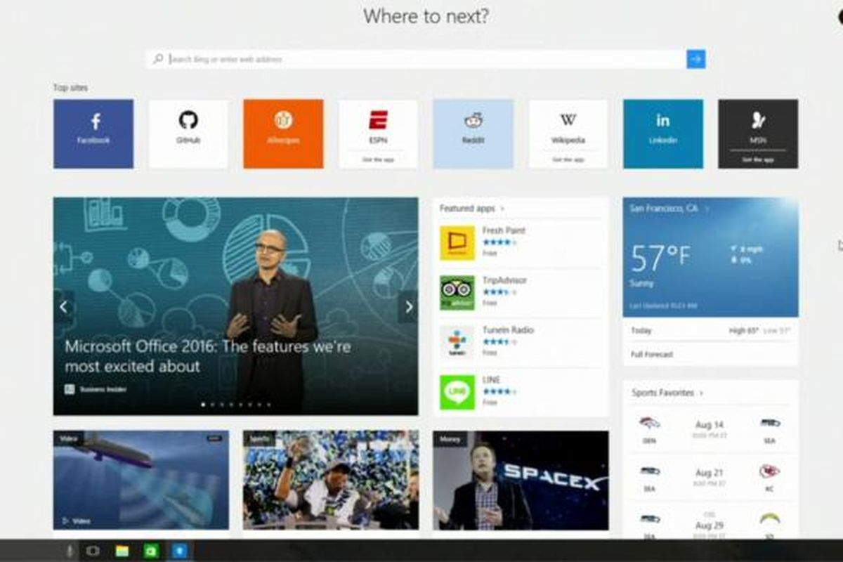 Tampilan browser Edge di Windows 10