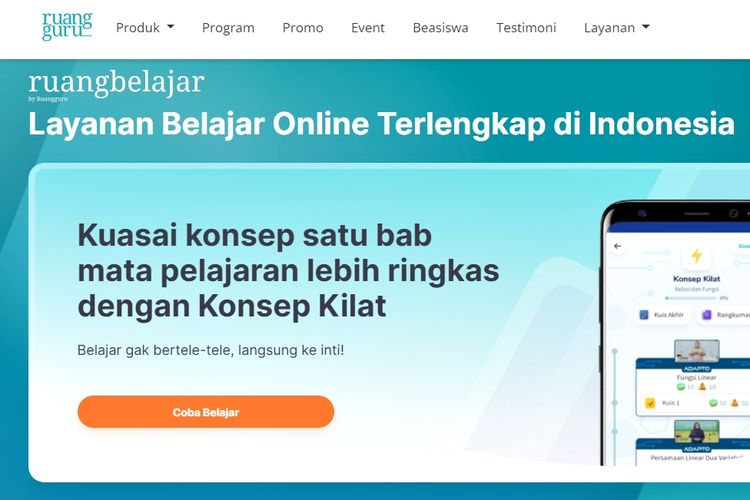 Tangkapan layar platform Ruangbelajar