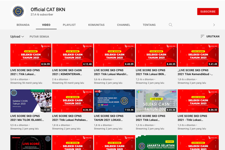 Akun YouTube untuk melihat hasil SKD CPNS 2021