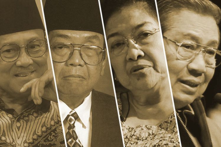 Empat presiden Indonesia di era reformasi. Dari kiri ke kanan: BJ Habibie, Abudurrahman Wahid (Gus Dur), Megawati Soekarnoputri, dan Susilo Bambang Yudhoyono.