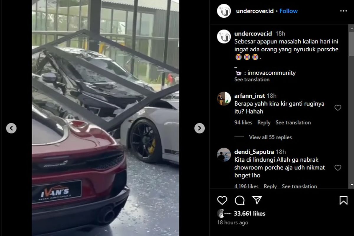 Insiden Mitsubishi Xpander menabrak Porsche 911 GT3 yang dipajang di showroom Ivan's Motor di daerah Pantai Indah Kapuk, Jakarta Utara