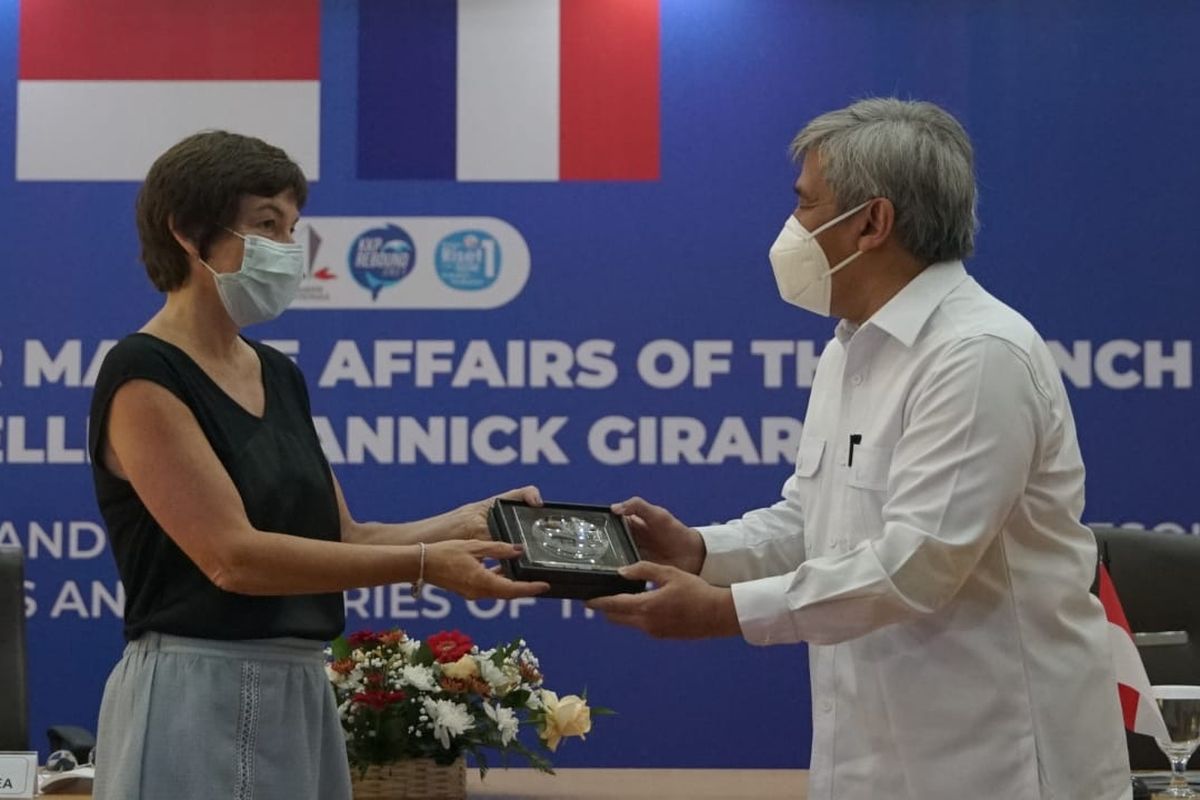 BRSDM Kementerian KP menerima kunjungan Menteri Kelautan Prancis Annick Girrardin di Kantor BRSDM, Ancol, Jakarta Utara, Kamis (10/6/2021) pagi.
