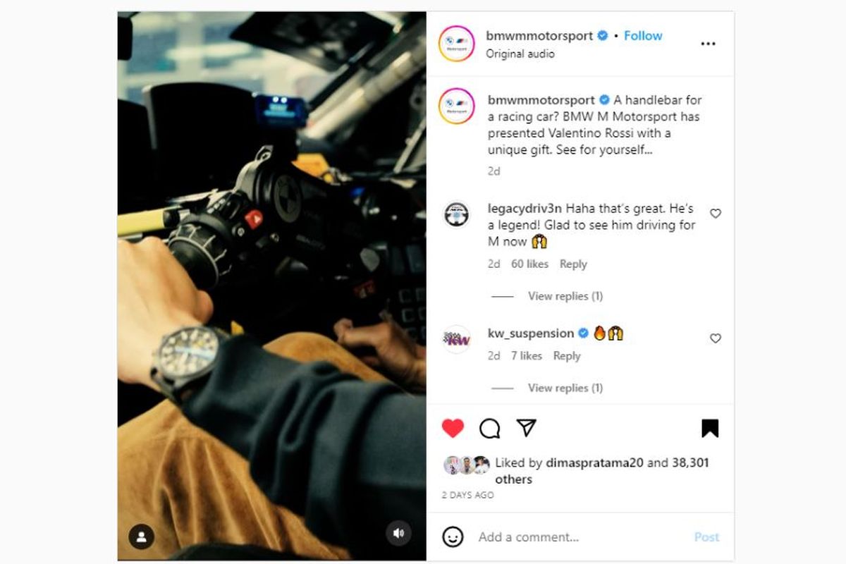 Hadiah spesial dari BMW M Motorsport untuk Valentino Rossi, setir berbentuk setang