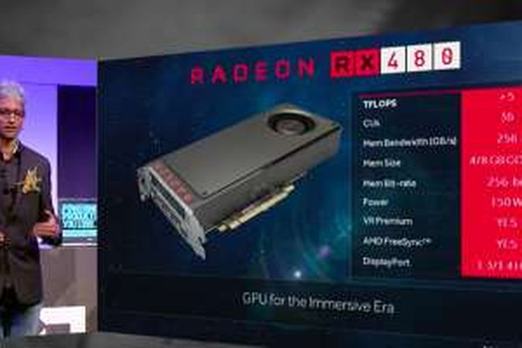 Senior VP dn Chief Architect Radeon Technologies Group AMD, Raja Koduri, memperkenalkan Radeon RX 480 dalam acara di Taipei, Taiwan, Rabu (1/6/2016) 