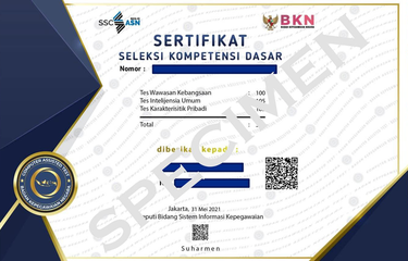 Contoh sertifikat hasil Seleksi Kompetensi Dasar (SKD) CPNS 2021.