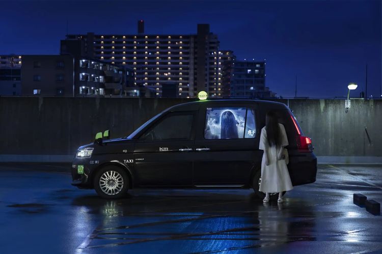 Aplikasi taksi S.RIDE di Jepang tawarkan berkendara bersama hantu Sadako dari film The Ring.