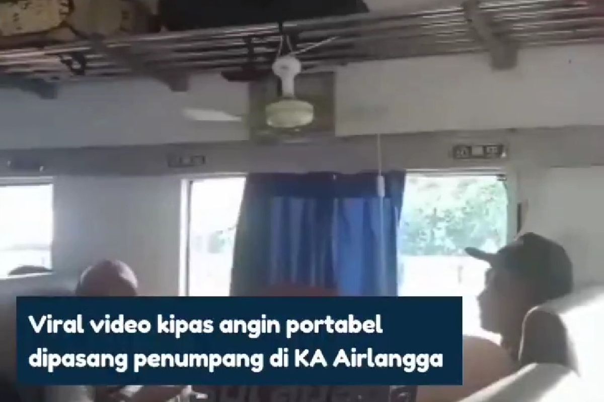 Viral video penumpang menyalakan kipas angin melalui colokan listrik di gerbong kereta api.