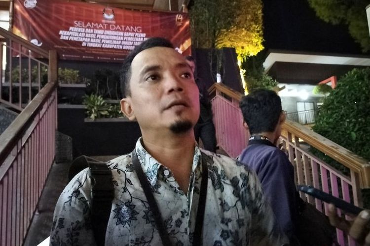 Ketua Bawaslu Kabupaten Bogor Ridwan Arifin usai penutupan rapat pleno tingkat kabupaten di Cisarua, Bogor, Jawa Barat, Rabu (6/3/2024).
