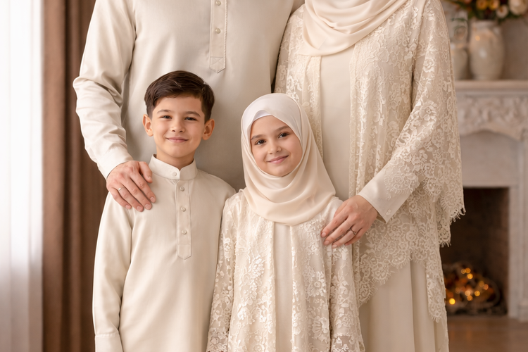 Tren baju lebaran keluarga gamis outer brokat