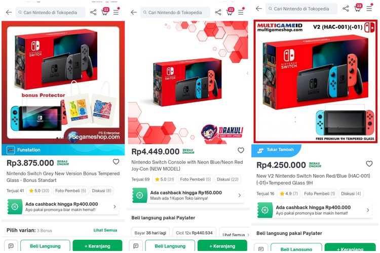 Harga terbaru Nintendo Switch di sejumlah e-commerce di Indonesia.