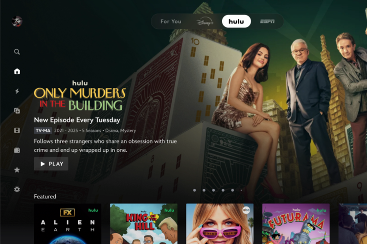 Tampilan tab Hulu pada laman Home Disney+.