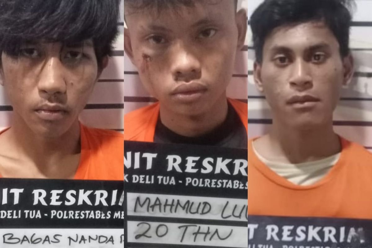 Sebanyak tiga remaja berkomplotan mencuri puluhan bungkus rokok dan uang dari warung sembako tetangganya untuk bermain judi online di Jalan Luku I, Kelurahan Kwala Bekala, Kecamatan Medan Johor, Kota Medan pada Jumat (9/8/2024).  
