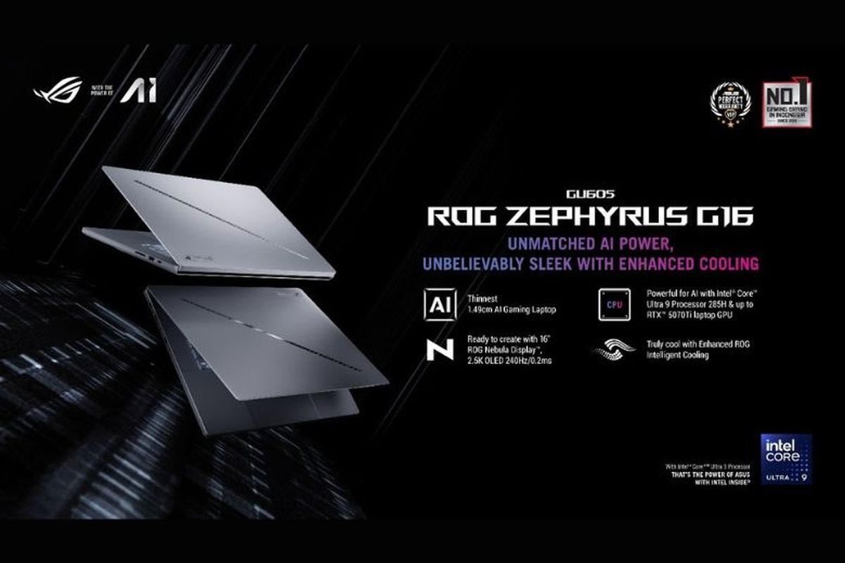 Laptop Asus Zephyrus G16 GU605 salah satu laptop gaming paling tipis di kelas ukuran 16 inci sehingga lebih ramah dibawa bepergian yang dilengkapi dengan berbagai fitur andal. 