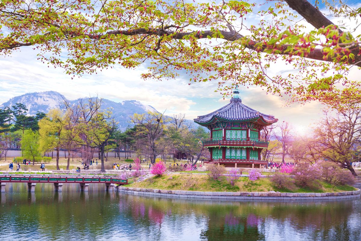 Ilustrasi musim semi di Seoul, Korea Selatan