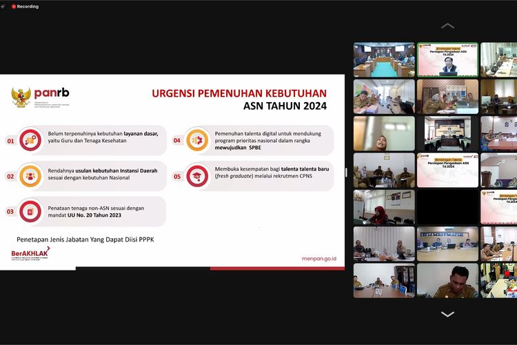 Kementerian Pendayagunaan Aparatur Negara dan Reformasi Birokrasi (Kemenpan RB) melaksanakan Bimbingan Teknis Persiapan Pengadaan Aparatur Sipil Negara (ASN) 2024 di Jakarta, Selasa (9/1/2024). 