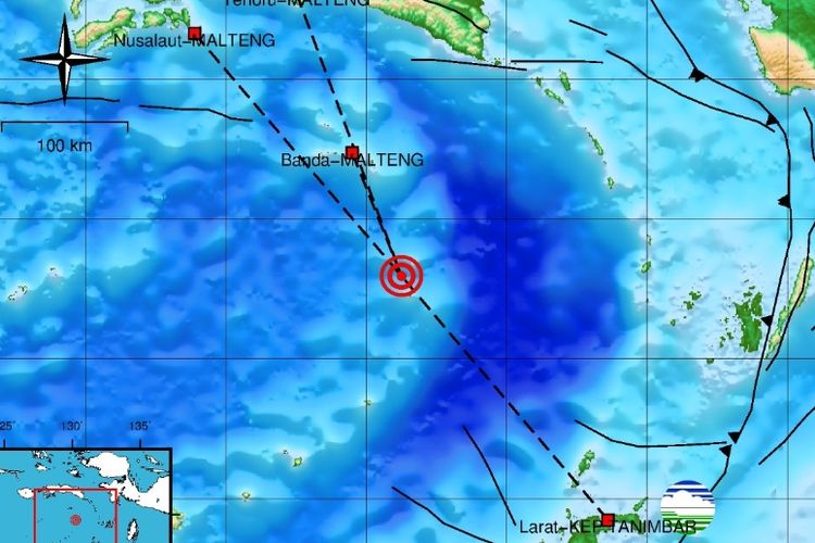 Peta gempa M 5,3 di Laut Banda