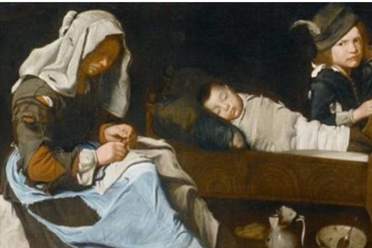 Lukisan menggambarkan pekerja memakai jeans