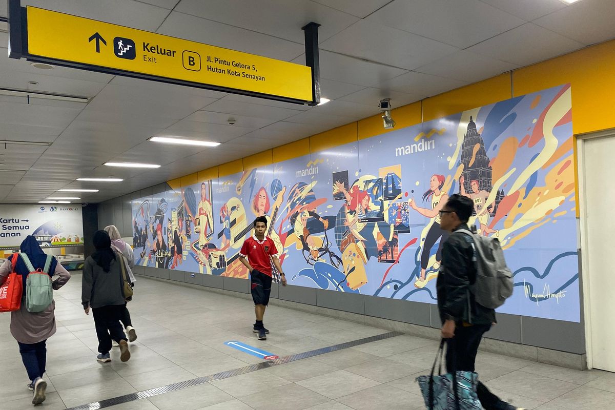 Salah satu ilustrasi karya seniman lokal pada wall branding di stasiun mass rapid transportation (MRT), Jakarta.