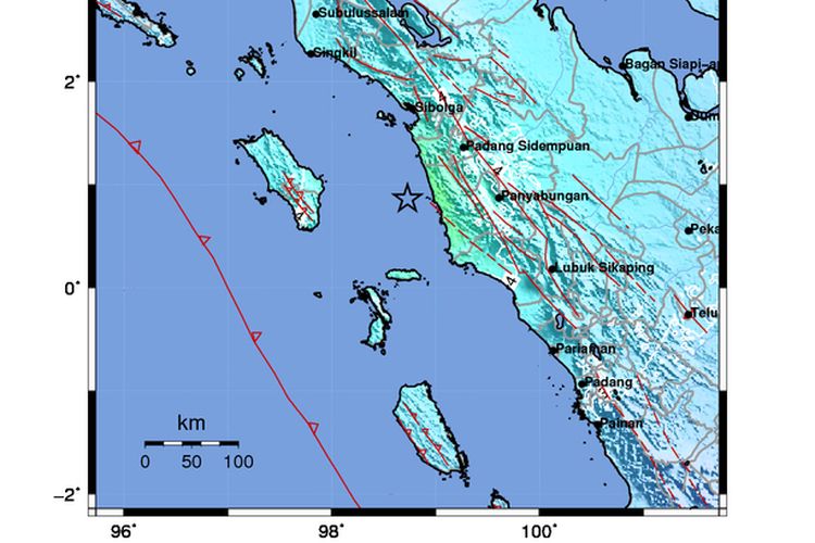 Gempa dengan Magnitudo 6,4 yang mengguncang Padang Sidempuan, terasa hingga di Kepulauan Nias, Sumatera Utara, terjadi pada pukul 21:59:43 WIB. Gempa tersebut cukup kuat dirasakan di alat milik Badan Meteorologi Klimatologi dan Geofisika (BMKG) Stasiun Gunungsitoli.