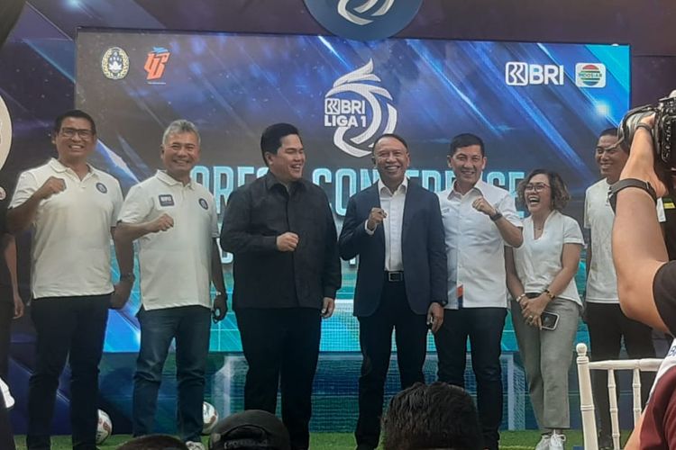 Konferensi pers peluncuran Liga 1 2023-2024 di Taman Aviary BRI, Jakarta Pusat, pada Senin (26/6/2023) sore WIB.