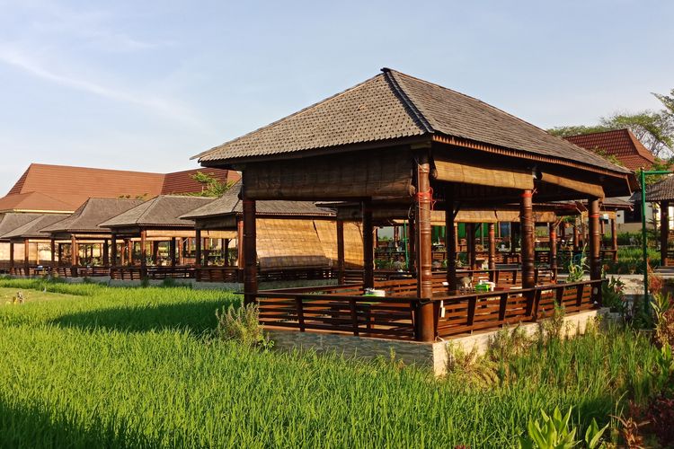 Ilustrasi restoran dekat sawah.