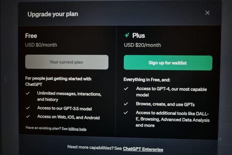 OpenAI menutup sementara pendaftaran ChatGPT Plus, Kamis (16/11/2023). Hal ini dilakukan karena jumlah penggunaan di ChatGPT Plus yang membeludak. 