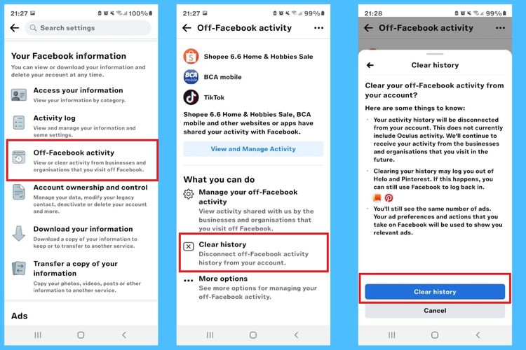 Cara mematikan opsi pelacakan aktivitas di aplikasi Facebook