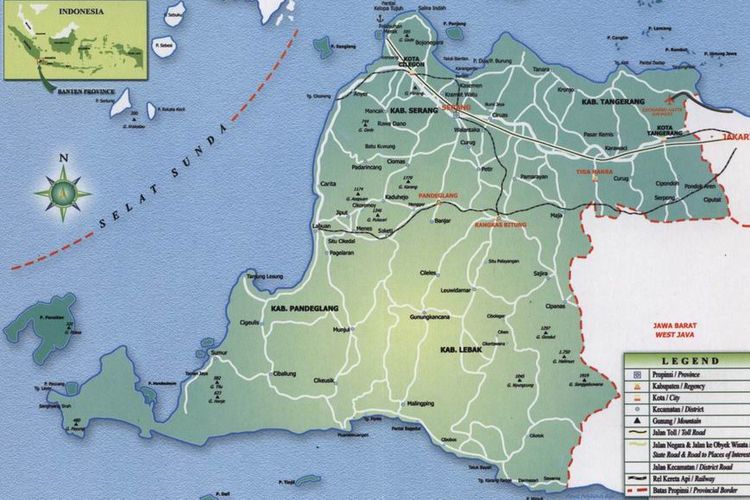 Peta wilayah Provinsi Banten.