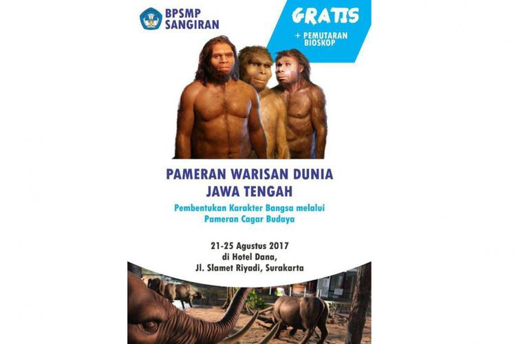 Poster pameran BPSMP Sangiran Pameran Warisan Dunia Jawa Tengah yang menampilkan manusia purba dan menjadi perbincangan netizen, Jakarta, Senin (21/8/2017).