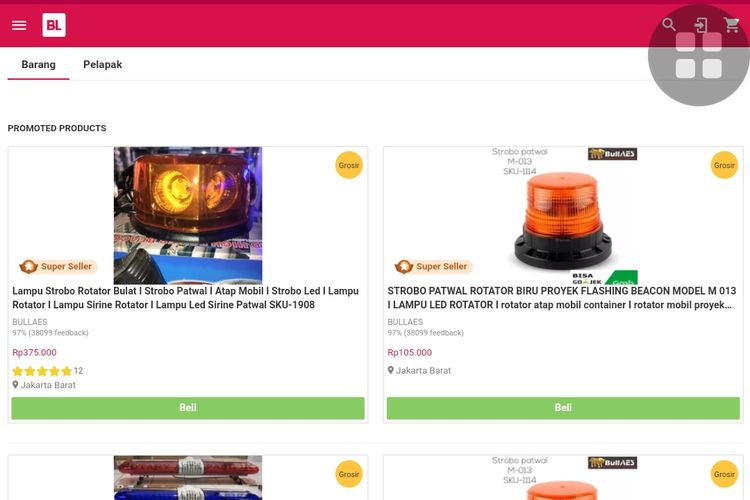 Lampu rotator dan sirene dijual bebas di situs jual beli online.
