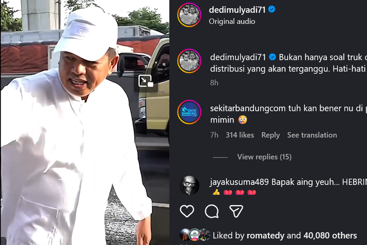 Gubernur Jawa Barat Dedi Mulyadi turun langsung membantu penanganan kecelakaan truk terguling yang muatannya berserakan di ruas Tol Jakarta-Cikampek, Senin (1/12/2025).