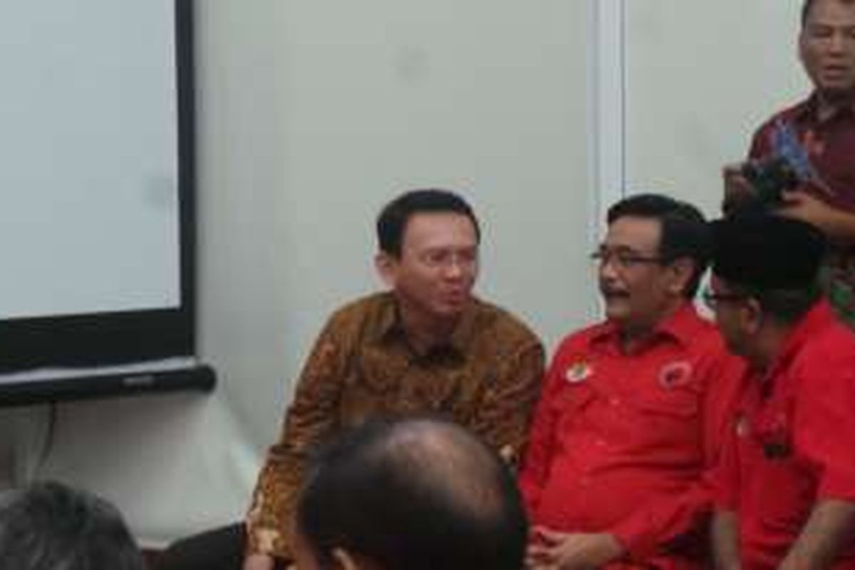 Gubernur DKI Jakarta Basuki Thahaja Purnama dan wakilnya Basuki Thahaja Purnama menghadiri pengumuman calon kepala dan wakil kepala daerah PDI-P di Kantor DPP PDI-P Jakarta, Selasa (20/9/2016).