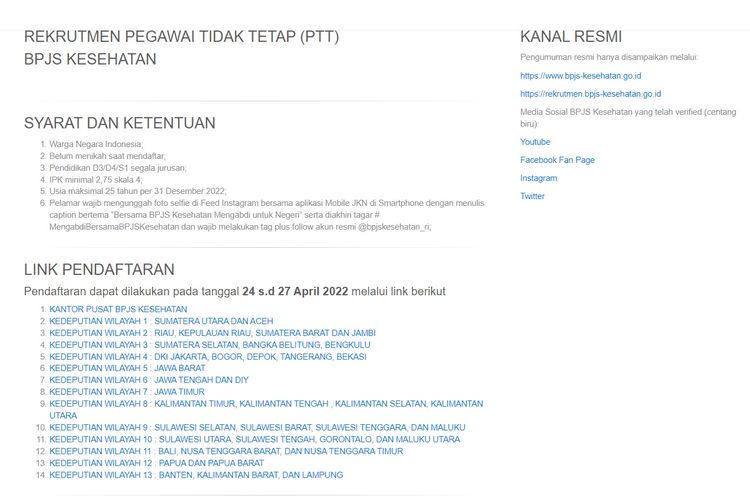Informasi Lowongan Kerja PTT BPJS Kesehatan April 2022
