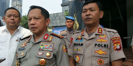 Kapolri Jenderal Tito Karnavian dan Kapolda Metro Jaya Irjen Idham Azis saat ditemui di Gedung Promoter, Mapolda Metro Jaya, Senin (6/8/2018).