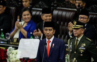 Joko Widodo memberikan pidato saat pelantikan Presiden dan Wakil Presiden RI di Gedung DPR/MPR, Jakarta, Minggu (20/10/2019). Jokowi dan Maruf Amin sebagai Presiden dan Wakil Presiden masa jabatan 2019-2024.