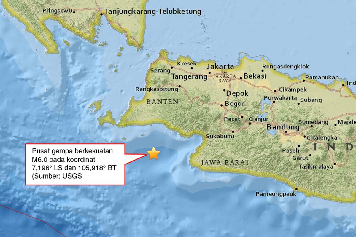 Pusat gempa pada Senin (23/1/2018) berdasarkan data USGS.