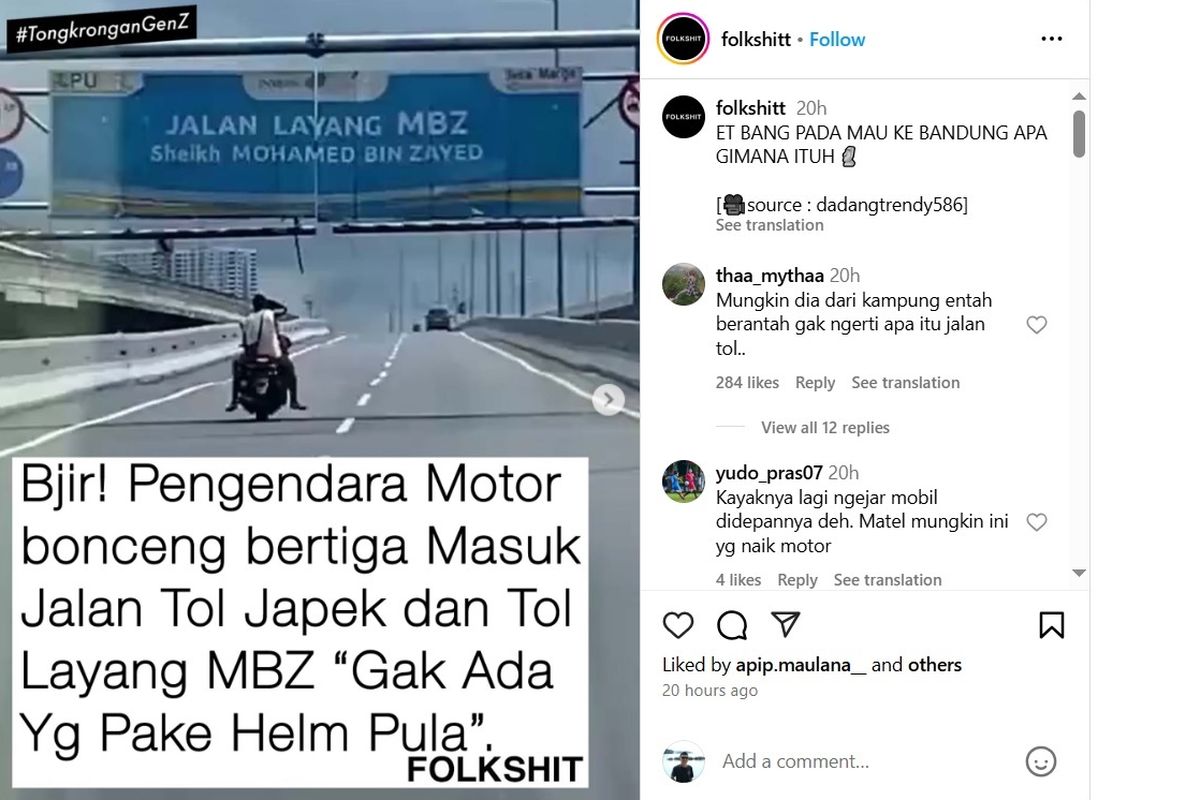 Tampak pengendara motor masuk jalan tol layang MBZ.